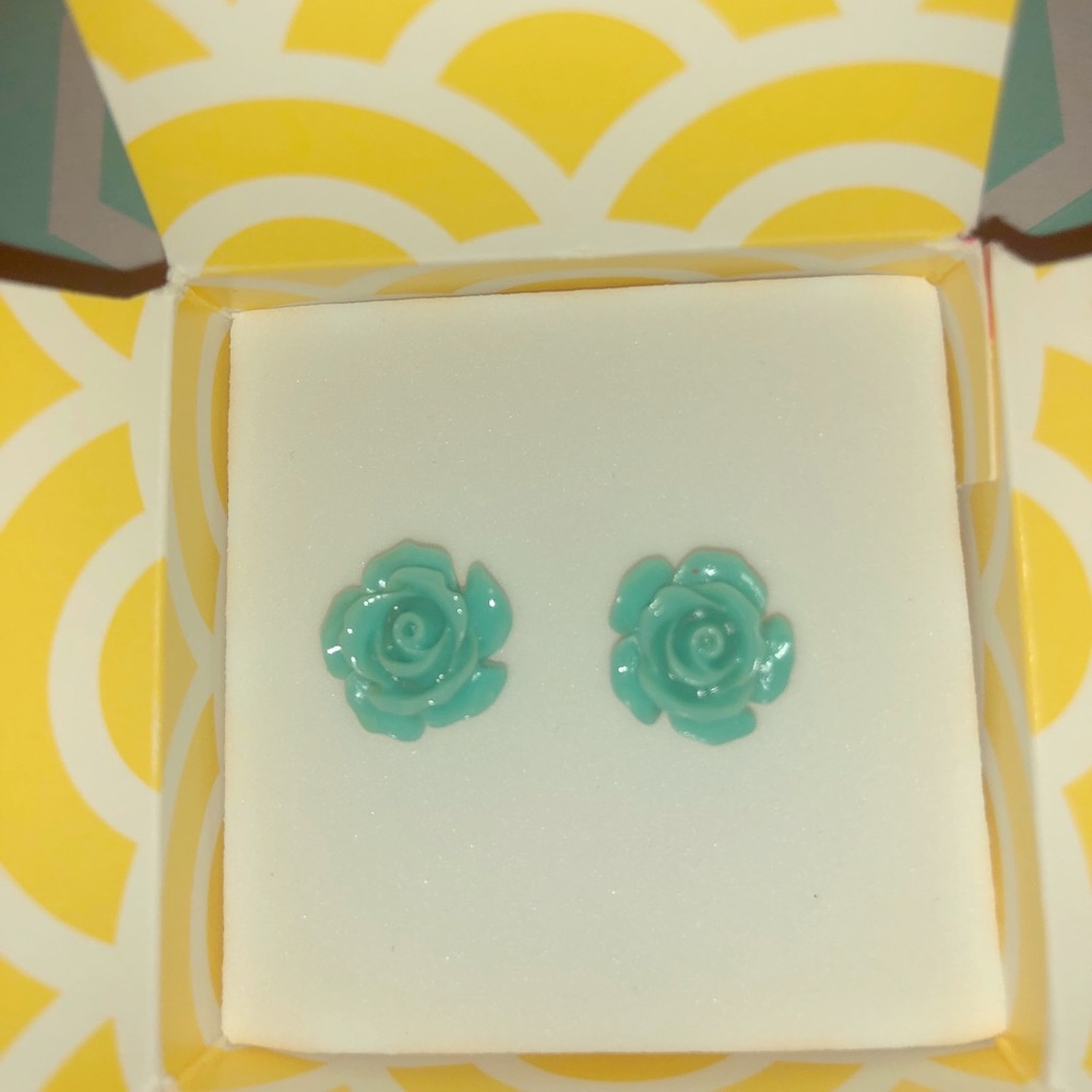 Aqua Rose Stud Earrings